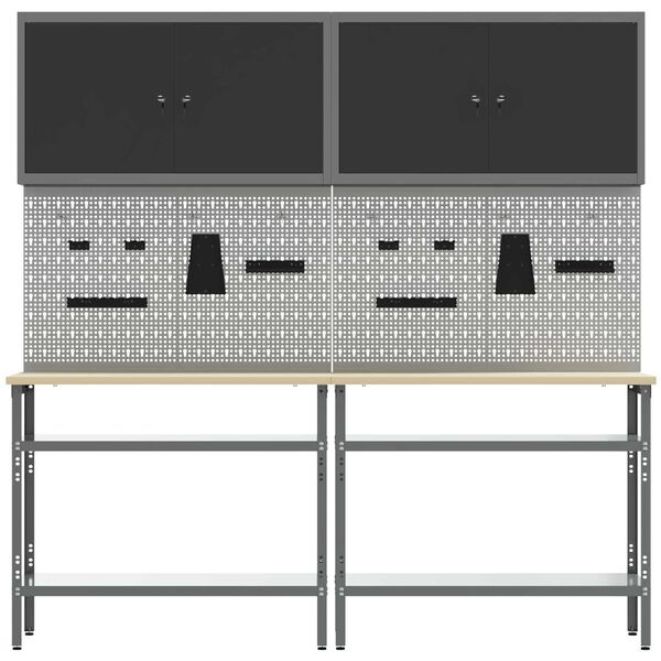 vidaXL Σετ πάγκου εργασίας με ράφι 8 pcs Γκρι 200 x 55 x 200 εκ Ατσάλι