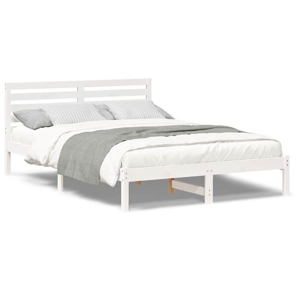 vidaXL Σκελετός Κρεβατιού Λευκό 140 x 210 cm Μασίφ ξύλο πεύκου