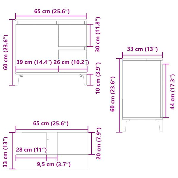 vidaXL Ντουλάπι Μπάνιου Μαύρη δρυς 65 x 33 x 60 εκ Επεξεργασμένο ξύλο