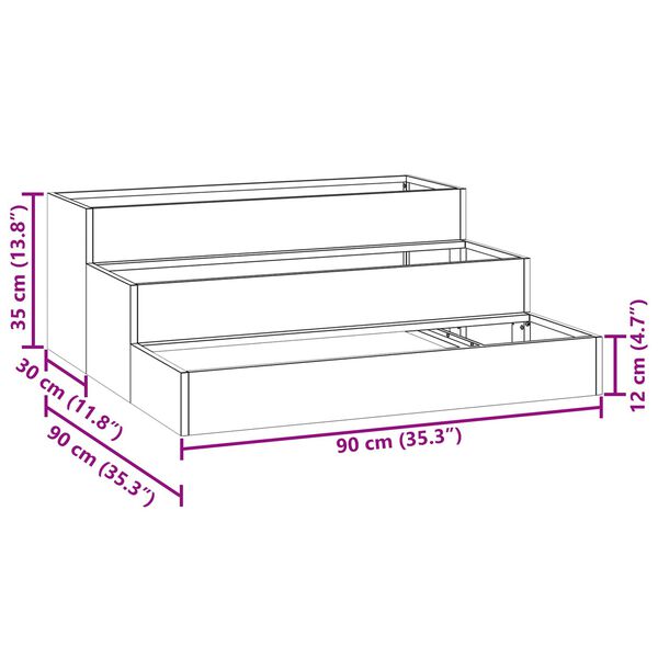 vidaXL Γλάστρα Κήπου Τριών Επιπέδων 90x90x35 εκ Ελιάς Ατσάλι