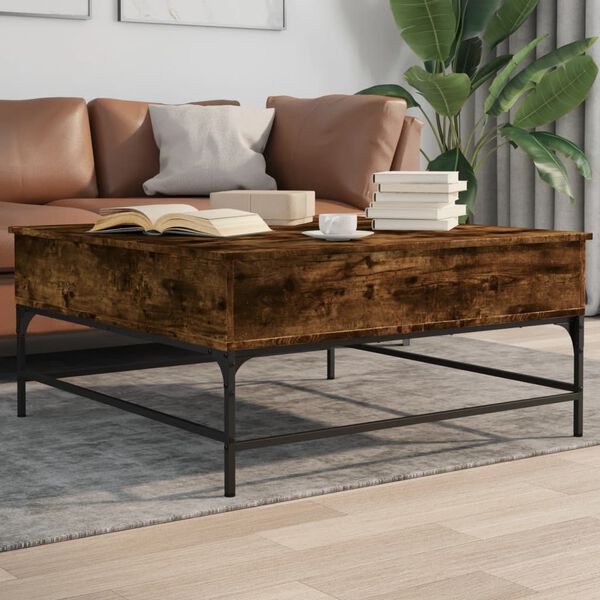 vidaXL Τραπεζάκι Σαλονιού Καπνιστή Δρυς 95x95x45 εκ. Επ. Ξύλο&Μέταλλο