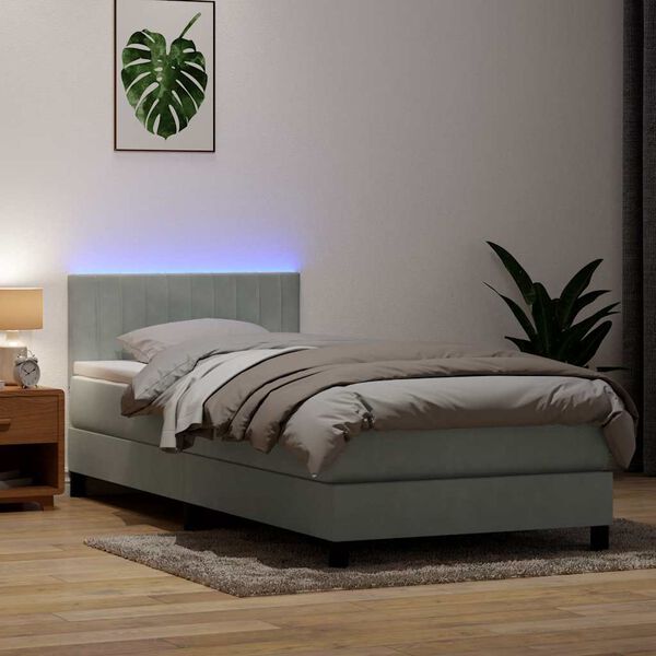 vidaXL &Kappa;&rho;&epsilon;&beta;ά&tau;&iota; Boxspring &mu;&epsilon; &Sigma;&tau;&rho;ώ&mu;&alpha; & LED &alpha;&nu;&omicron;&iota;&chi;&tau;ό &gamma;&kappa;&rho;&iota; 100x220 &epsilon;&kappa;. &Beta;&epsilon;&lambda;&omicron;ύ&delta;&iota;&nu;&omicron;