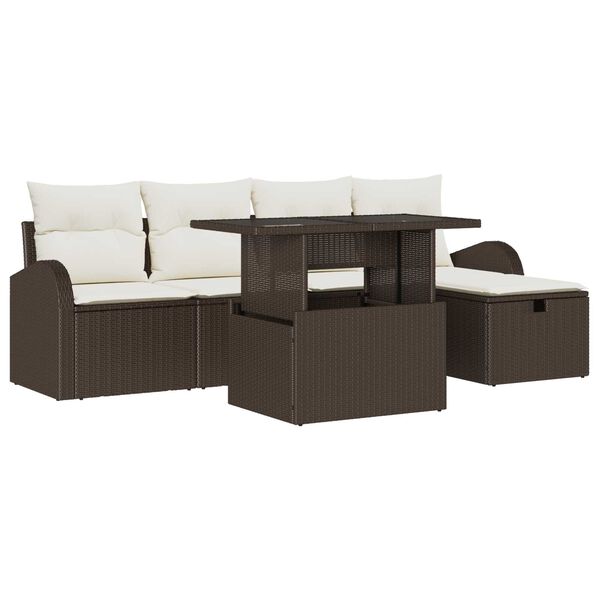 vidaXL Σετ Καναπέ Κήπου με μαξιλάρι 6 pcs Καφέ Πολυ ράταν