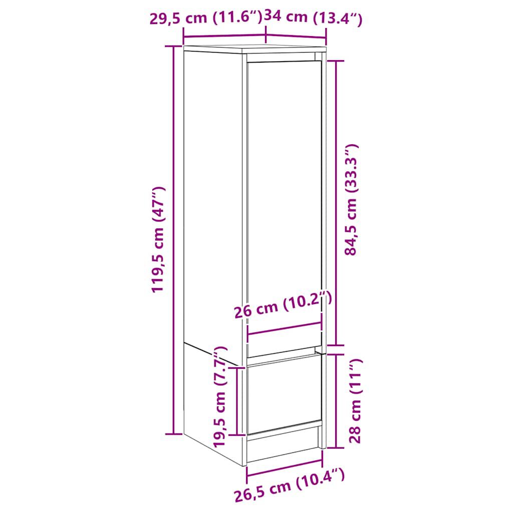 vidaXL Ντουλάπι Γκρι Sonoma 29,5x34x119,5 εκ. Επεξεργασμένο Ξύλο