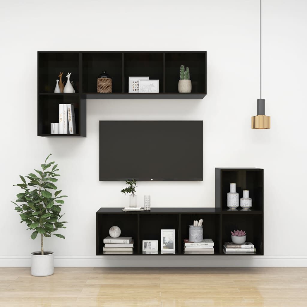 vidaXL Έπιπλο Τηλεόρασης Κρεμαστό Γυαλ. Μαύρο 37x37x107 εκ Επεξ. Ξύλο