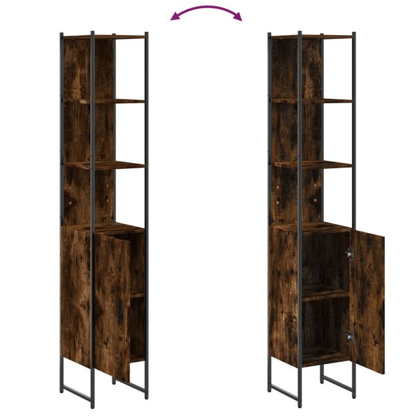 vidaXL Ντουλάπι Μπάνιου Καπνιστή Δρυς 33x33x185,5 εκ. Επεξεργ. Ξύλο