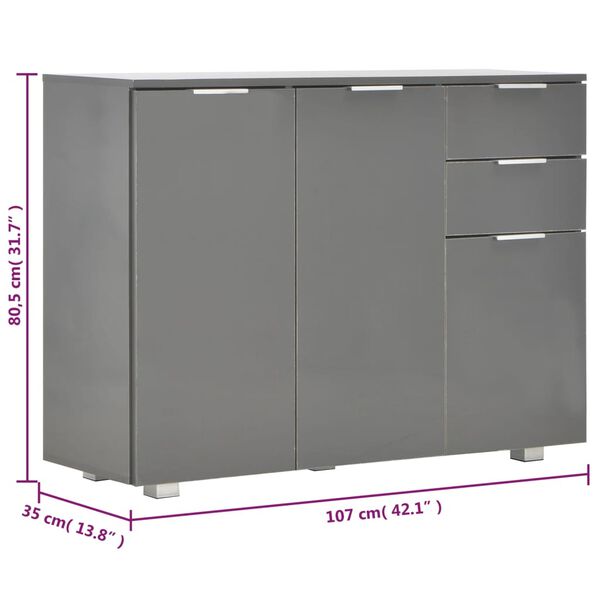 vidaXL Μπουφές Γυαλιστερός Γκρι 107x35x80,5 εκ.