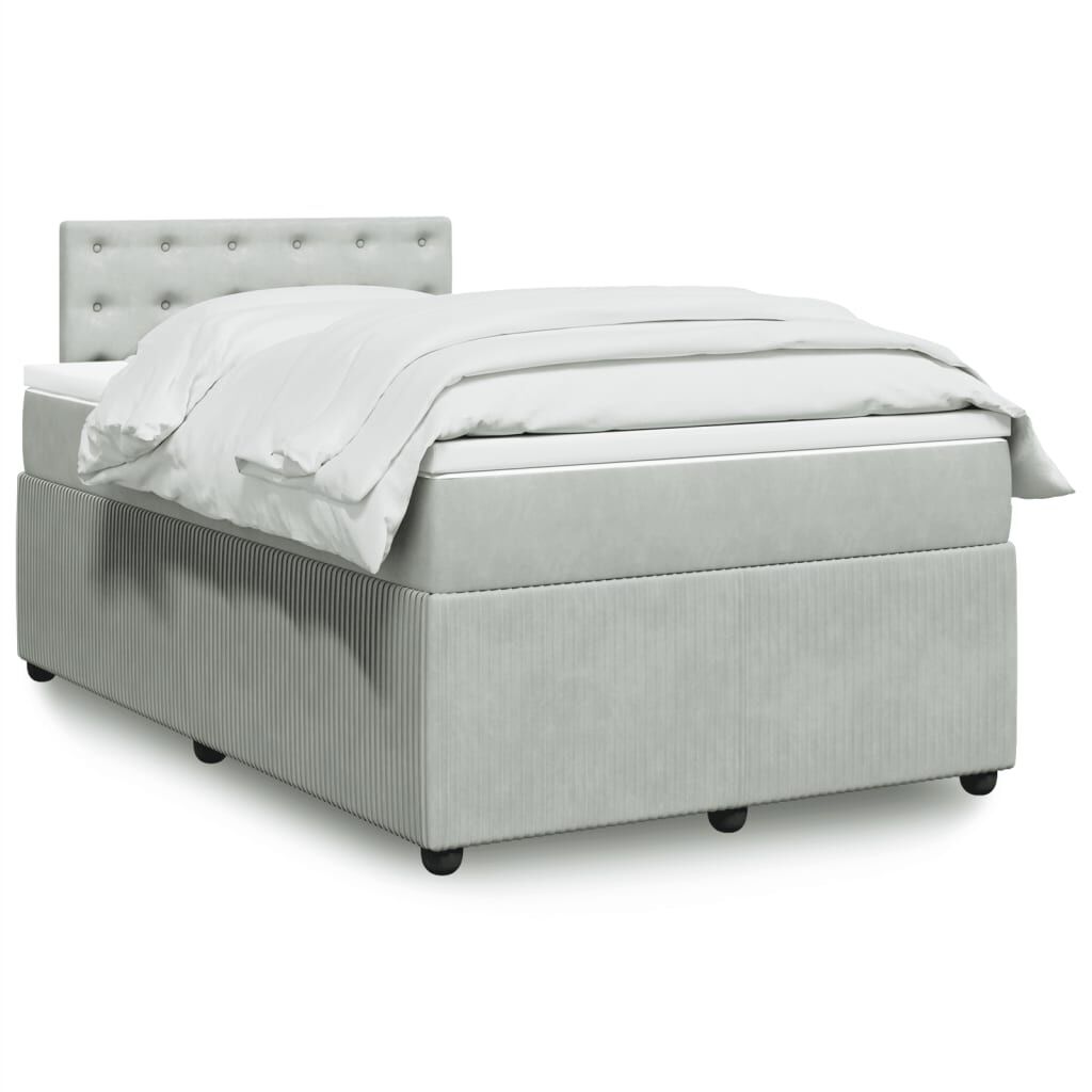 vidaXL Κρεβάτι Boxspring με Στρώμα Ανοιχτό Γκρι 120x190 εκ. Βελούδινο