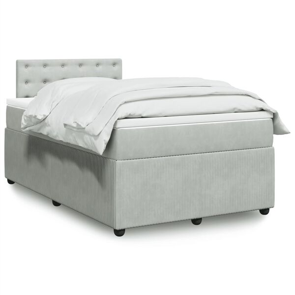 vidaXL Κρεβάτι Boxspring με Στρώμα Ανοιχτό Γκρι 120x190 εκ. Βελούδινο