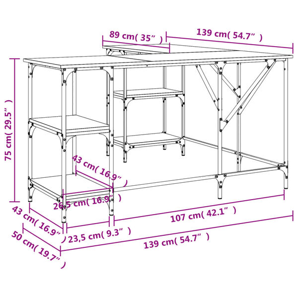 vidaXL Γραφείο Καφέ Δρυς 139x139x75 εκ. από Επεξεργασμένο Ξύλο