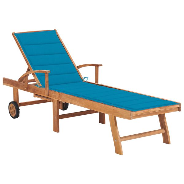 vidaXL Ξαπλώστρα από Μασίφ Ξύλο Teak με Μπλε Μαξιλάρι