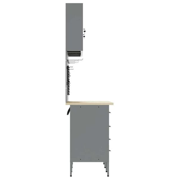vidaXL Πάγκος εργασίας με συρτάρι 7 pcs Μαύρο 150 x 55 x 200 εκ Ατσάλι