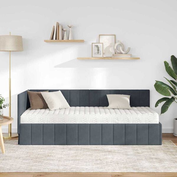 vidaXL Κρεβάτι Γωνίας με στρώμα Σκούρο γκρι 80 x 200 cm Βελούδο