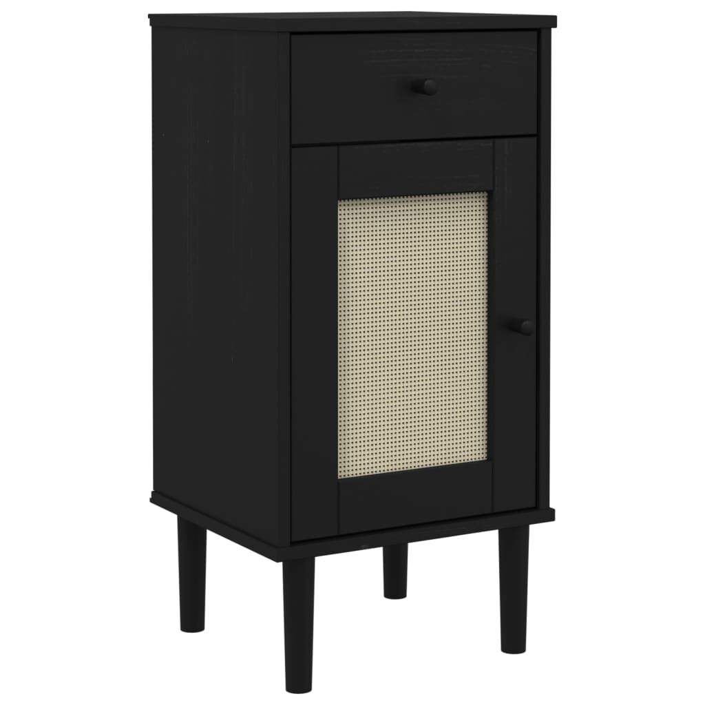 vidaXL Κομοδίνο SENJA Μαύρο Όψη Ρατάν 40x35x80εκ από Μασίφ Ξύλο Πεύκου