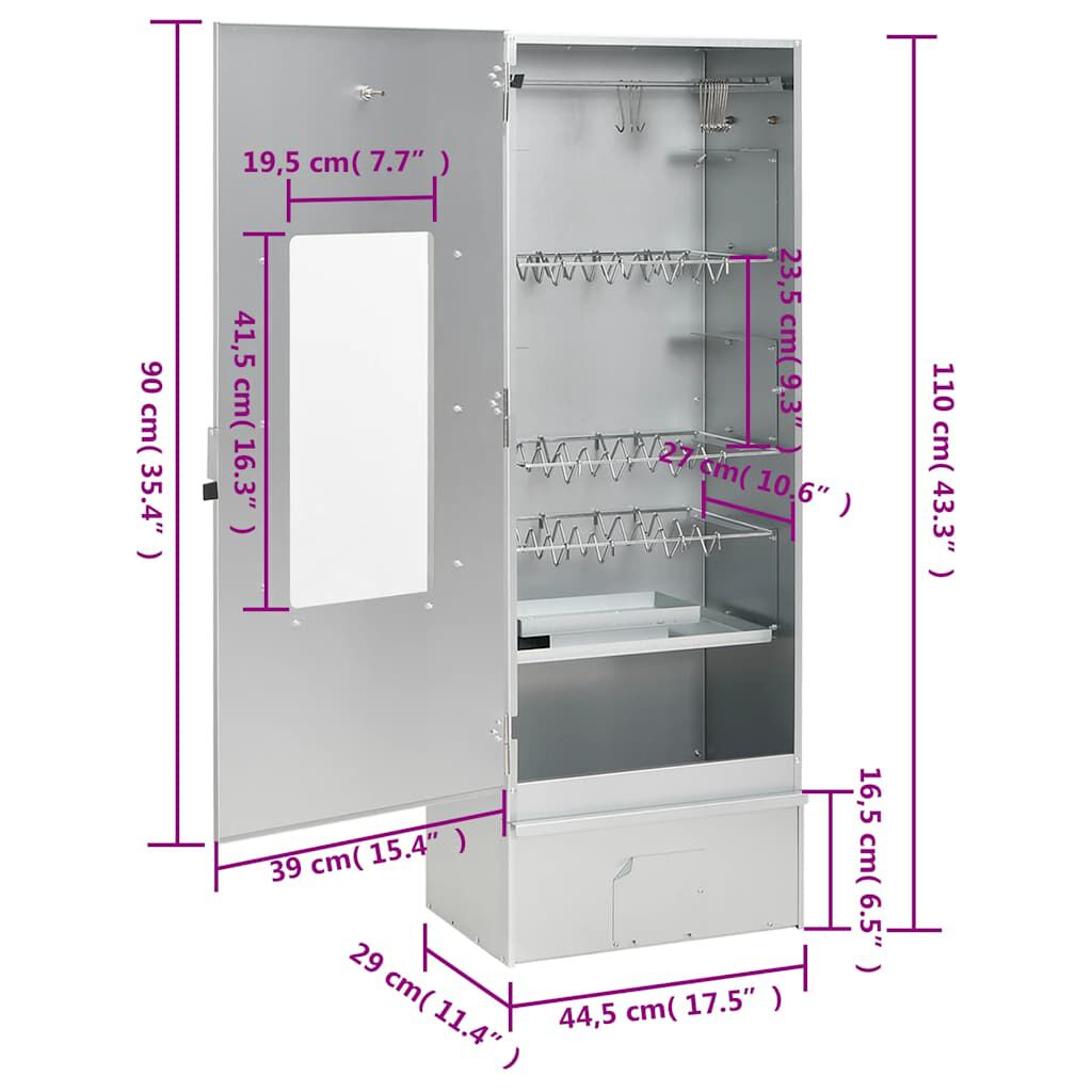 vidaXL Φούρνος Μπάρμπεκιου με Πριονίδι 44,5x29x110 εκ. Γαλβαν. Ατσάλι