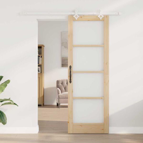 vidaXL Συρόμενη Πόρτα Καφέ 73.5 x 211 εκ Ξύλο και μέταλλο