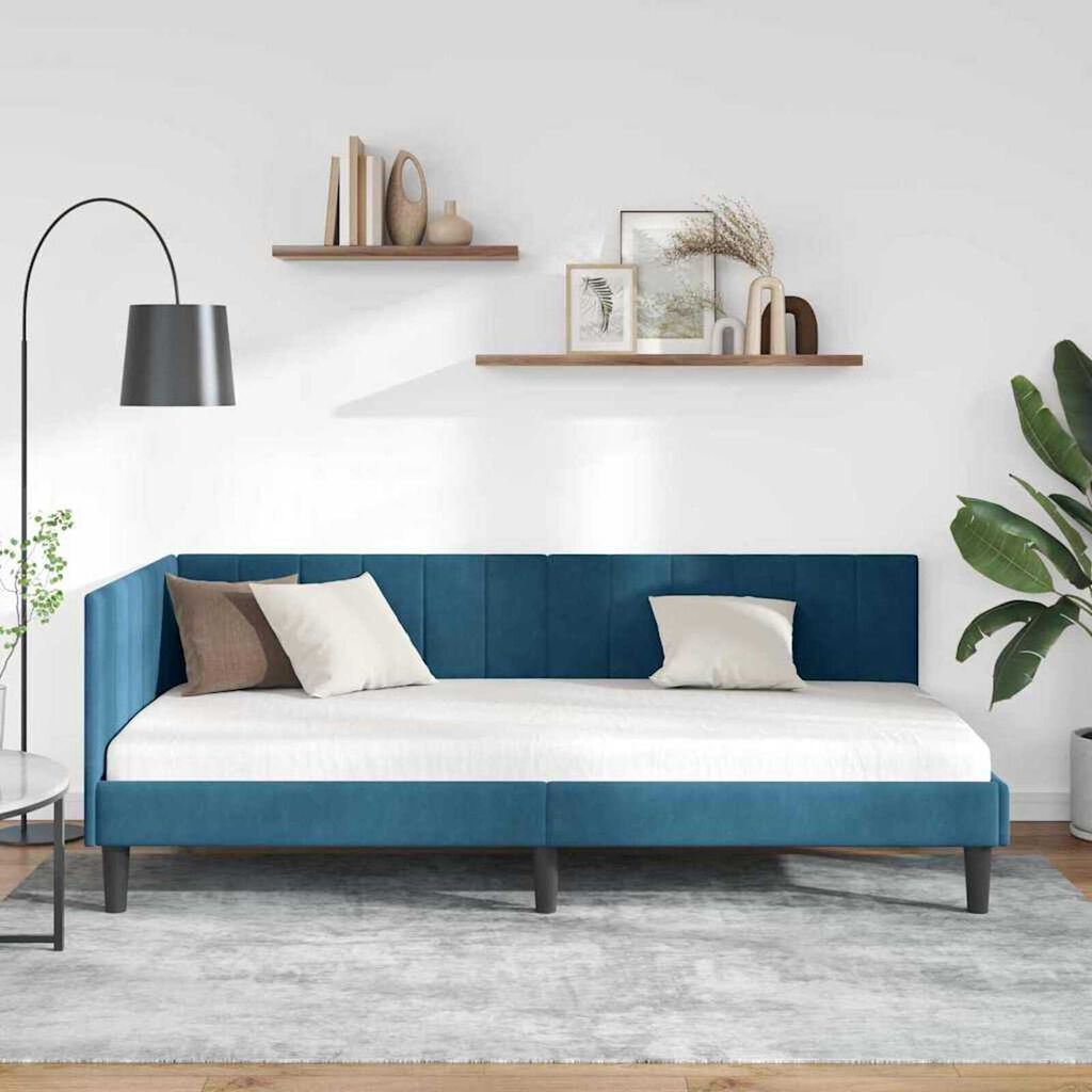vidaXL Κρεβάτι Γωνίας με κεφαλάρι Μπλε 90 x 200 cm Βελούδο