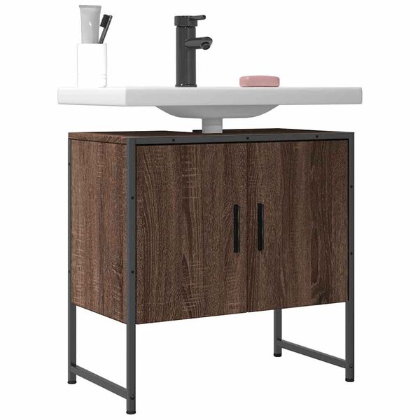 vidaXL Ντουλάπι Νιπτήρα Μπάνιου Καφέ Δρυς 60x33x60 εκ. Επεξ. Ξύλο