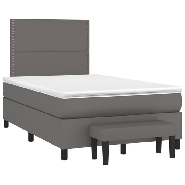 vidaXL Κρεβάτι Boxspring με Στρώμα Γκρι 120x190εκ. από Συνθετικό Δέρμα