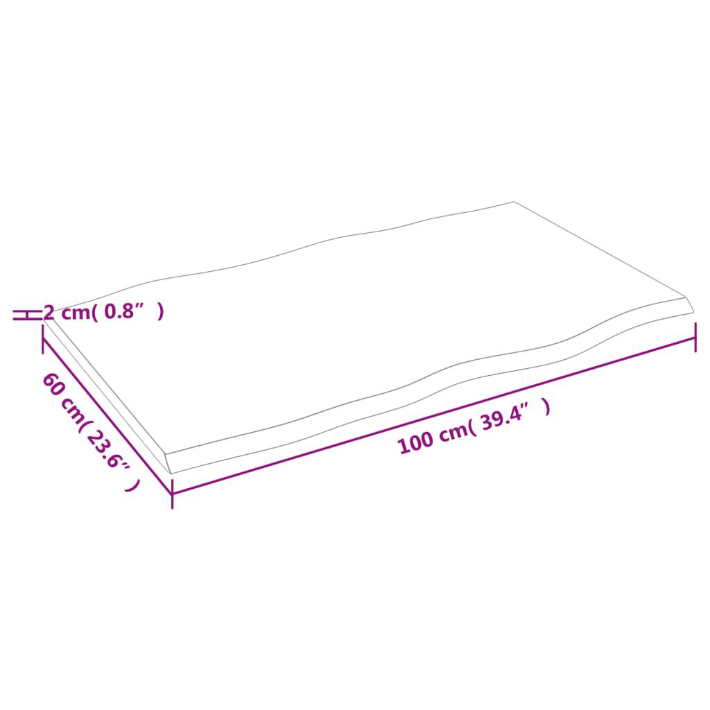 vidaXL Επιφ Τραπεζιού Αν Καφέ 100x60x2εκ Επ Μασίφ Ξύλο Δρυός Live Edge