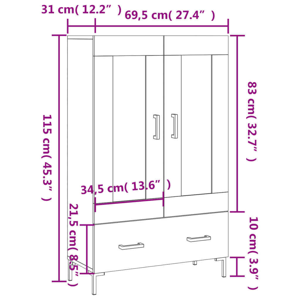 vidaXL Ντουλάπα Γκρι Σκυροδέματος 69,5 x 31 x 115 εκ. Επεξεργ. Ξύλο