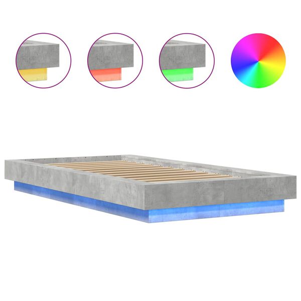 vidaXL Πλαίσιο Κρεβατιού με LED Γκρι Σκυρ. 90x200 εκ. Επεξεργ. Ξύλο