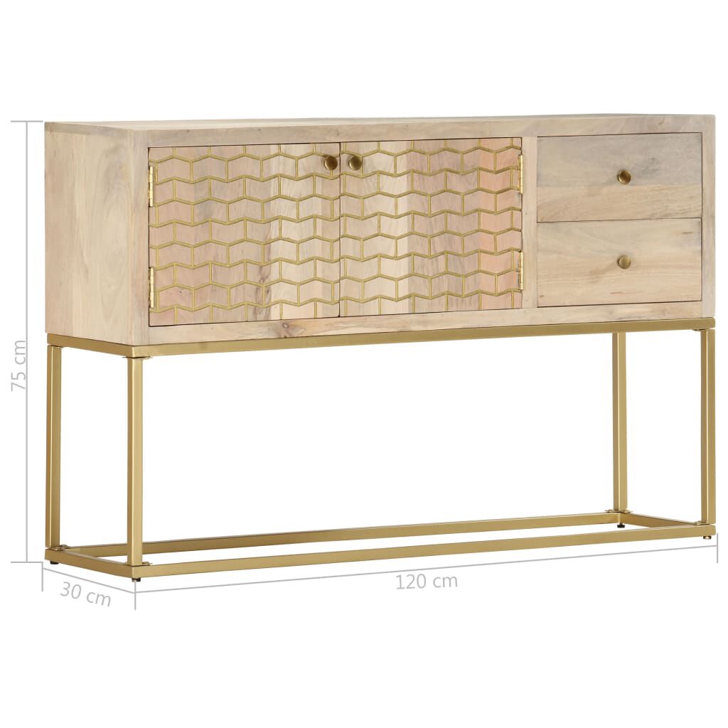 vidaXL Μπουφές Χρυσός 120 x 30 x 75 εκ. από Μασίφ Ξύλο Μάνγκο
