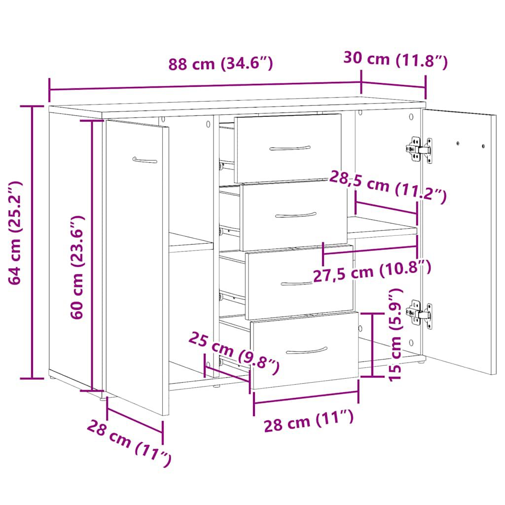 vidaXL Ντουλάπι Αρτισιανή Δρυς 88x30x64 εκ. από Επεξεργ. Ξύλο