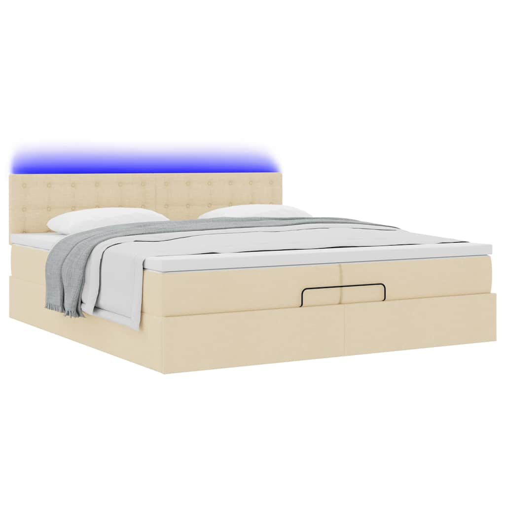 vidaXL Οθωμανικό κρεβάτι με στρώματα & LEDs Κρέμα 200x200cm ύφασμα