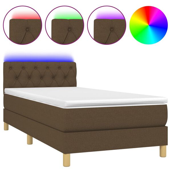vidaXL Κρεβάτι Boxspring με Στρώμα & LED Σκ.Καφέ 80x200 εκ. Υφασμάτινο