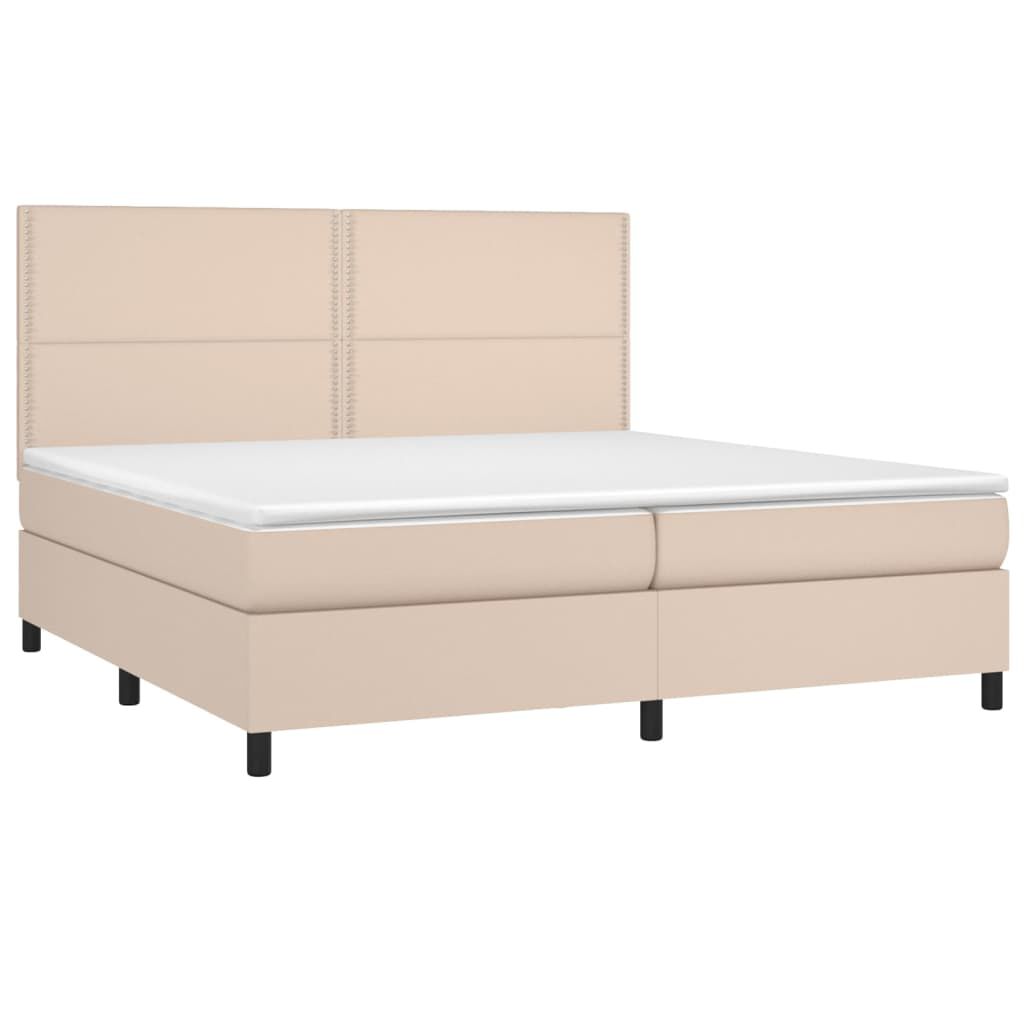 vidaXL Κρεβάτι Boxspring Στρώμα&LED Καπουτσίνο 200x200 εκ. Συνθ. Δέρμα