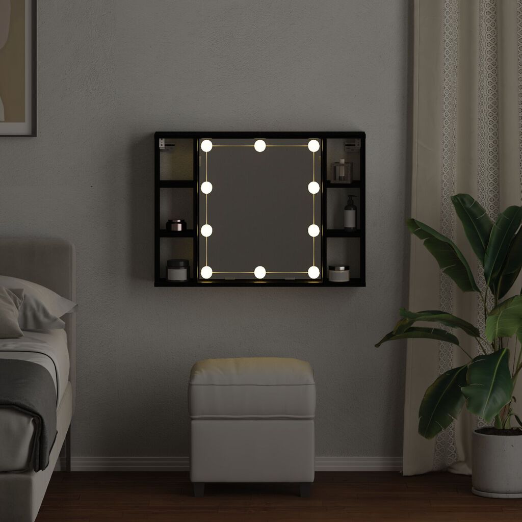 vidaXL Καθρέφτης Ντουλάπι LED - Μαύρη Δρυς - 76x15x55 εκ. - Κατασκευασμένο από Επεξεργασμένο Ξύλο