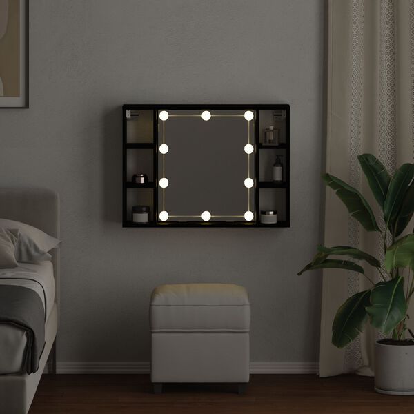 vidaXL Καθρέφτης Ντουλάπι LED - Μαύρη Δρυς - 76x15x55 εκ. - Κατασκευασμένο από Επεξεργασμένο Ξύλο