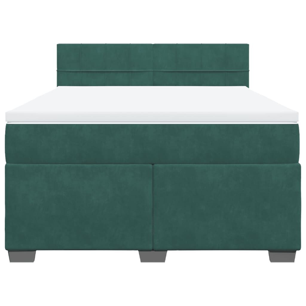 vidaXL Κρεβάτι Boxspring με Στρώμα Σκούρο Πράσινο 160x200εκ. Βελούδινο