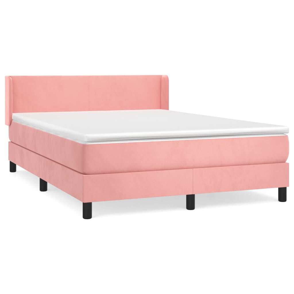 vidaXL Κρεβάτι Boxspring με Στρώμα Ροζ 140x190 εκ. Βελούδινο
