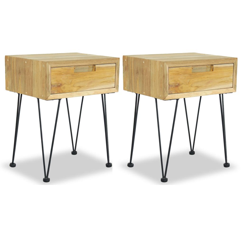 vidaXL Κομοδίνα 2 τεμ. 40 x 30 x 50 εκ. από Μασίφ Ξύλο Teak