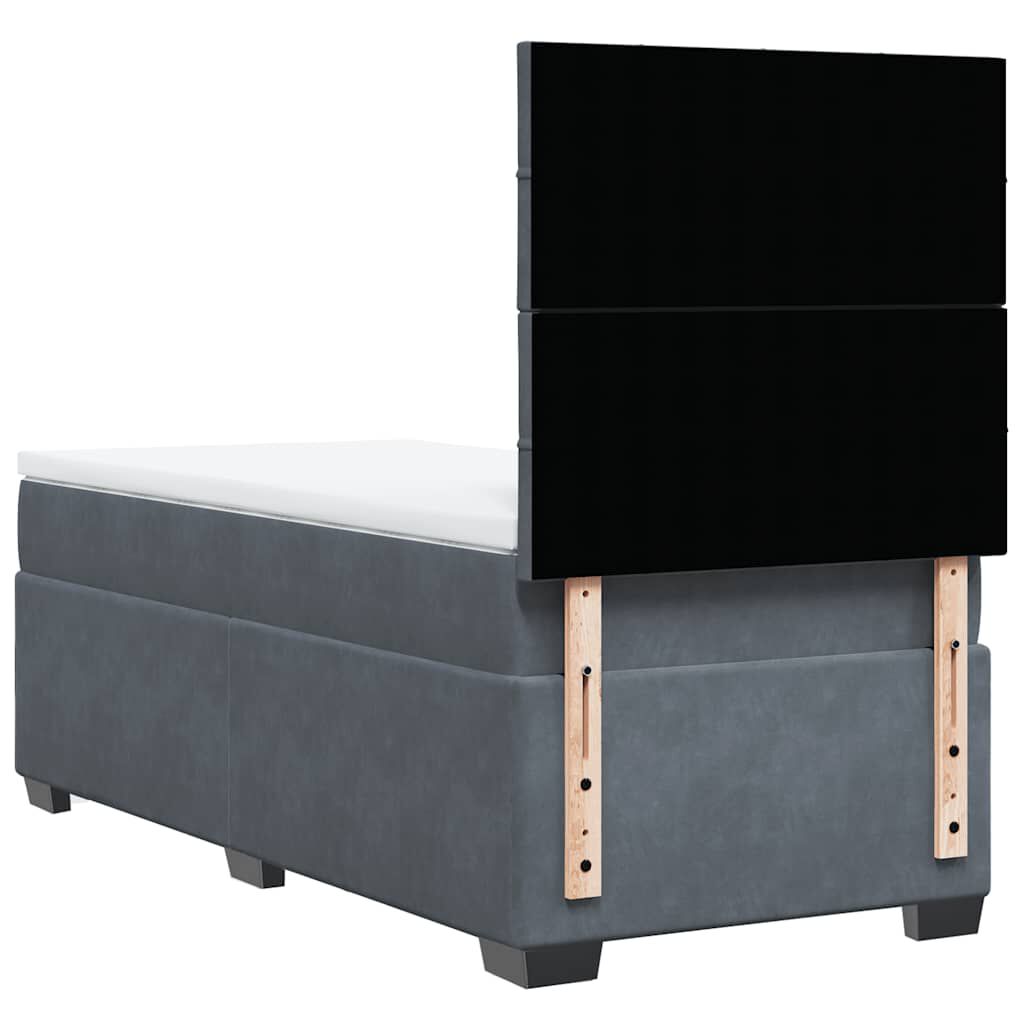 vidaXL Κρεβάτι Boxspring με Στρώμα Σκούρο Γκρι 100x200 εκ. Βελούδινο