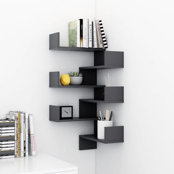 vidaXL Γωνιακές Ραφιέρες Τοίχου 2 τεμ. Γκρι 40x40x50εκ. από Επεξ. Ξύλο