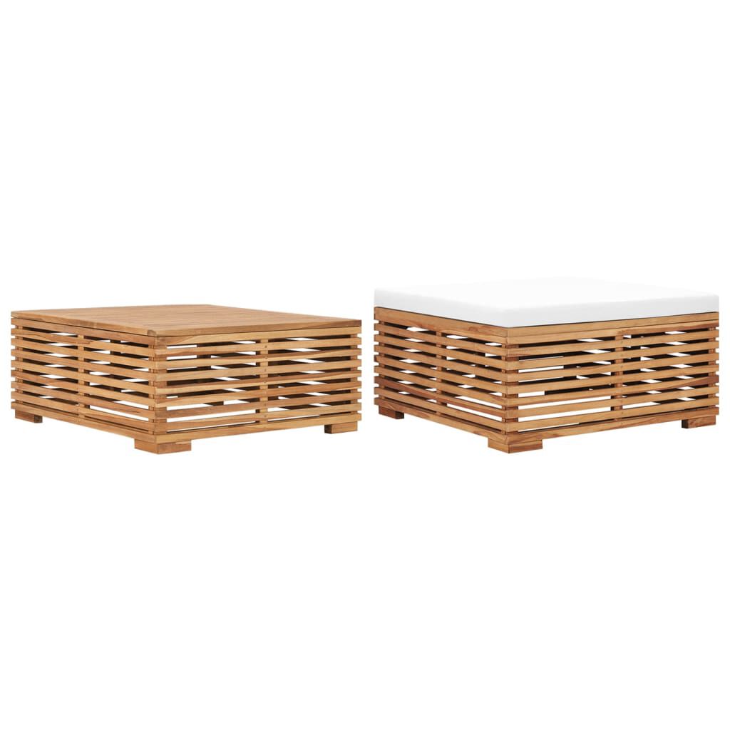 vidaXL Σετ Τραπέζι Κήπου & Υποπόδιο Μασίφ Ξύλο Teak με Κρεμ Μαξιλάρι