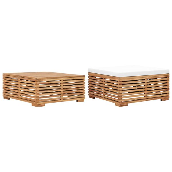 vidaXL Σετ Τραπέζι Κήπου & Υποπόδιο Μασίφ Ξύλο Teak με Κρεμ Μαξιλάρι