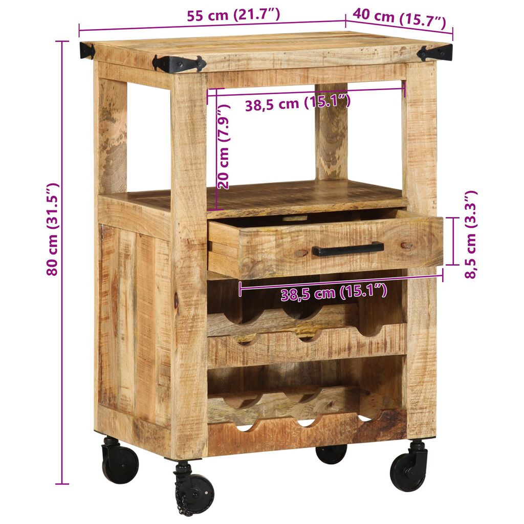vidaXL Καρότσι Κουζίνας 55x40x80 cm Μασίφ Ρουστίκ Ξύλο Μάνγκο
