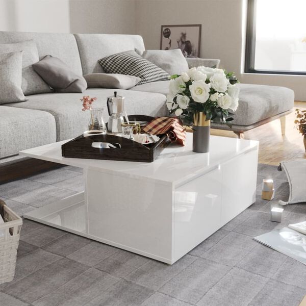 vidaXL Τραπεζάκι Σαλονιού Γυαλιστερό Λευκό 80x80x31 εκ. Μοριοσανίδα