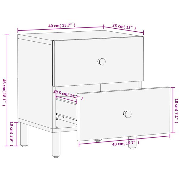vidaXL Κομοδίνο Μαύρο 40 x 33 x 46 εκ. από Μασίφ Ξύλο Μάνγκο