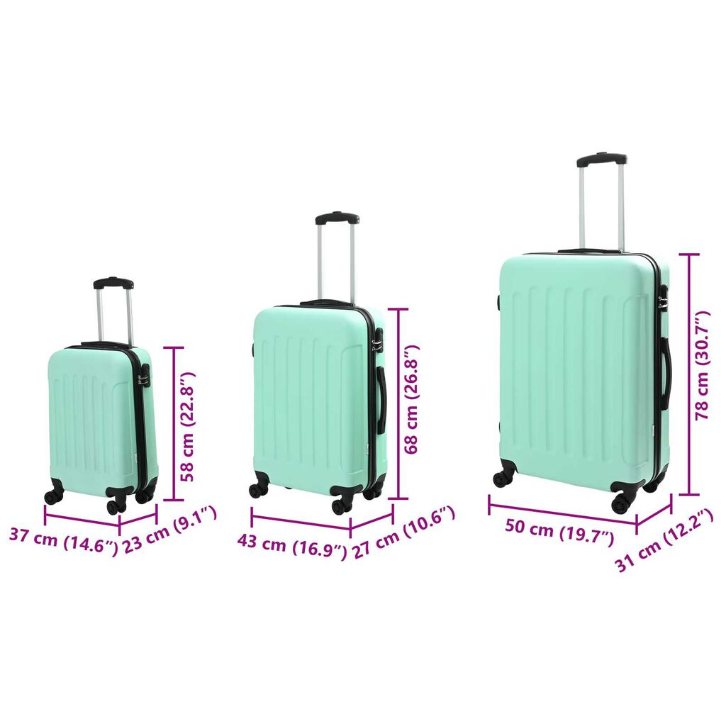 vidaXL σετ βαλίτσες 3 τεμαχίων σκληρές, μέντα 20”, 24” και 28” από ABS