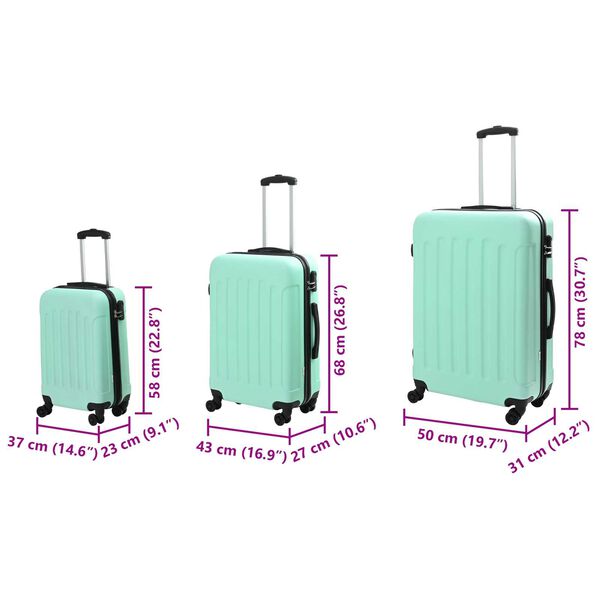 vidaXL σετ βαλίτσες 3 τεμαχίων σκληρές, μέντα 20”, 24” και 28” από ABS