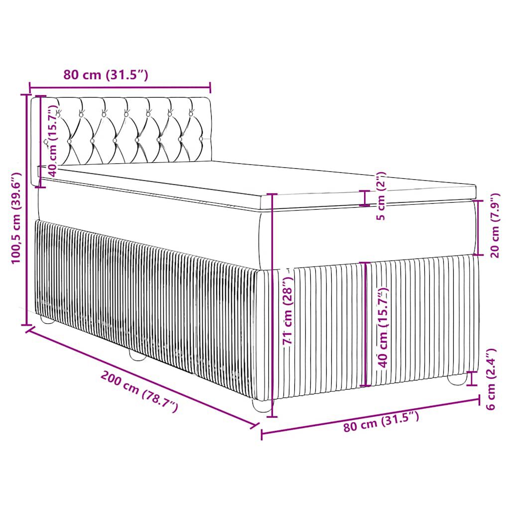 vidaXL Κρεβάτι Boxspring με Στρώμα Σκούρο Γκρι 80x200 εκ. Υφασμάτινο