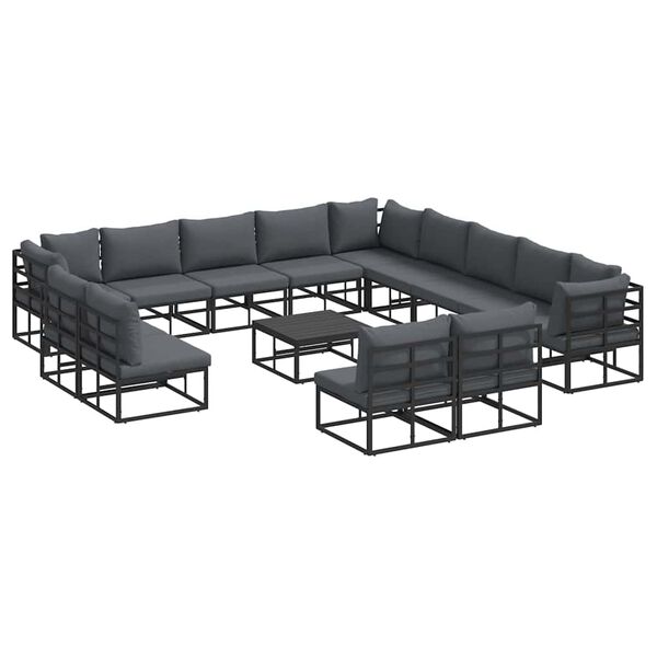 vidaXL Σετ Καναπέ Κήπου με μαξιλάρι 14 pcs Μαύρο Αλουμίνιο