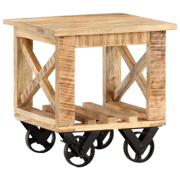 vidaXL Βοηθητικό Τραπέζι με Ρόδες 40x40x42 εκ. Ακατέργαστο Ξύλο Μάνγκο