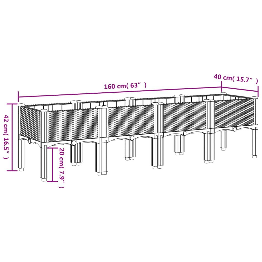 vidaXL Ζαρντινιέρα Κήπου με Πόδια Αν. Γκρι 160x40x42 εκ Πολυπροπυλένιο