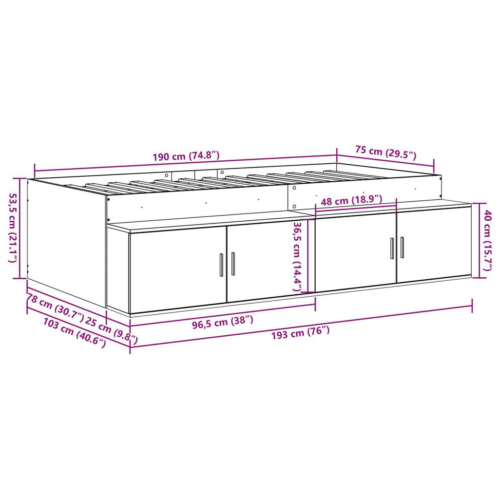 vidaXL Κρεβάτι με αποθηκευτικό χώρο Sonoma Δρυς 75 x 190 cm